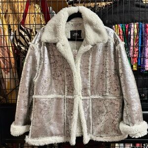 Urban Outfitters Distressed Silver Faux Suede Sherpa Lined Oversized Jacket